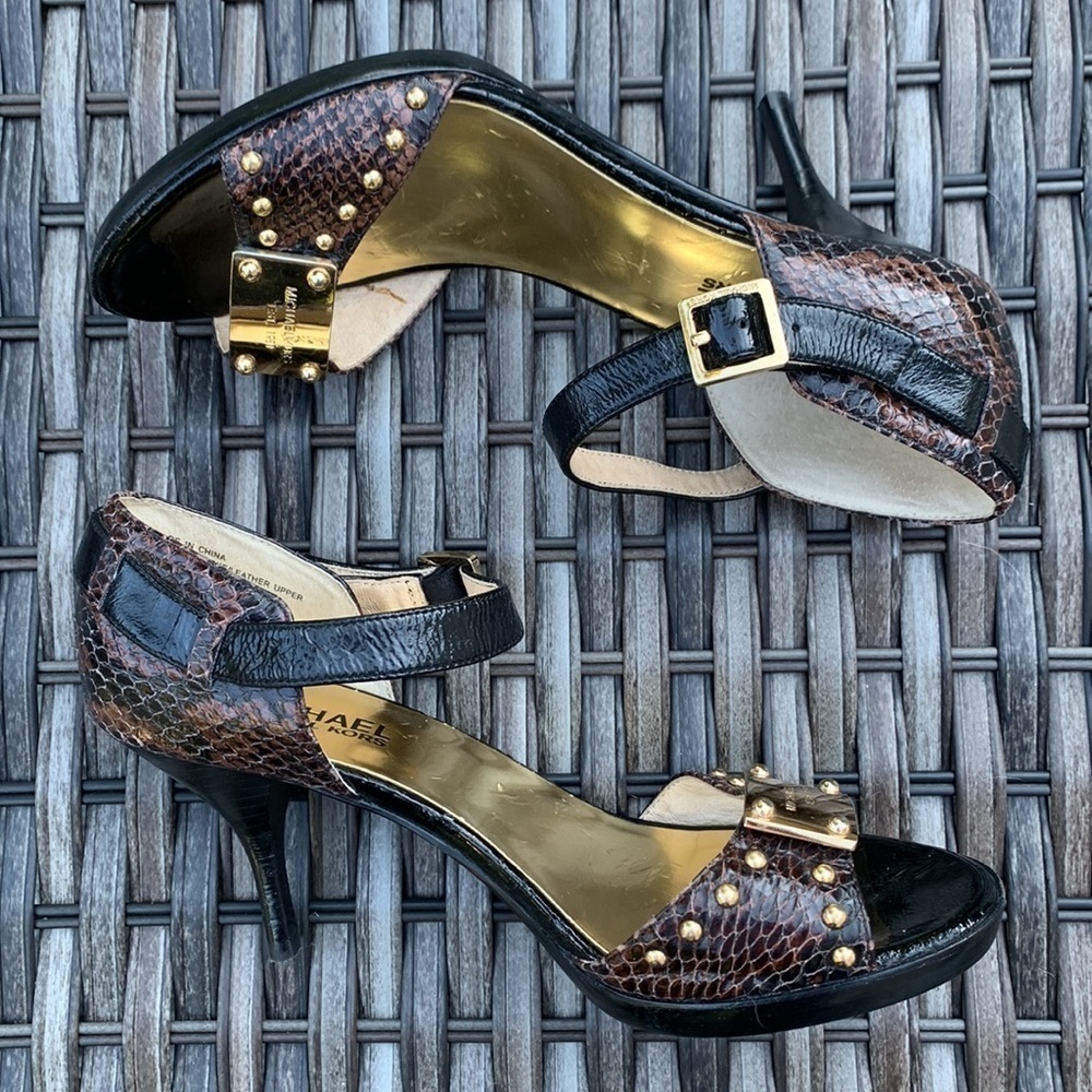 Michael MICHAEL KORS Genuine Snakeskin Brown & Black Leather Pumps